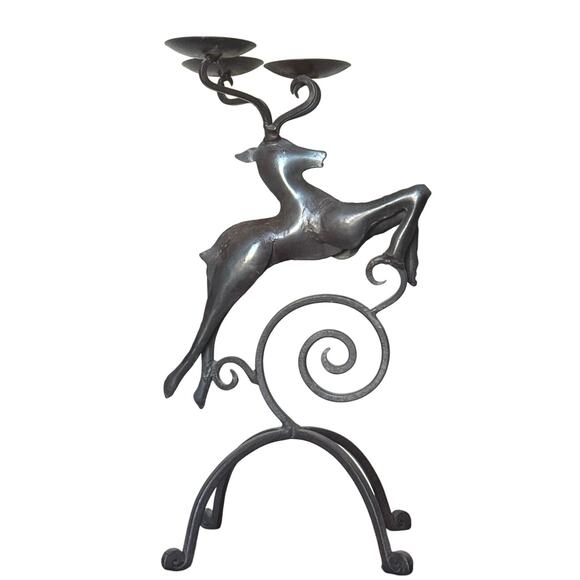 Pier 1 20" Wrought Iron Reindeer Candle Holder Candelabra Decorative Centerpiece - Picture 1 of 5